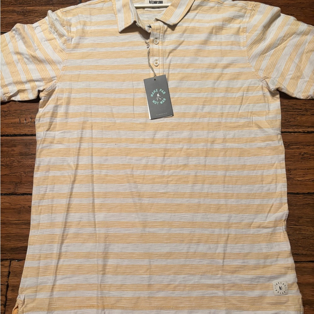 NWT Link Soul Men's Striped Polo Shirt - Yellow & White
